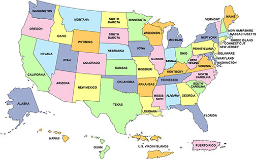 US map of states and territories