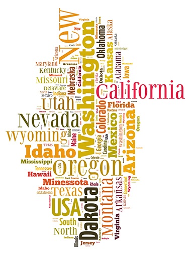word cloud of US state names