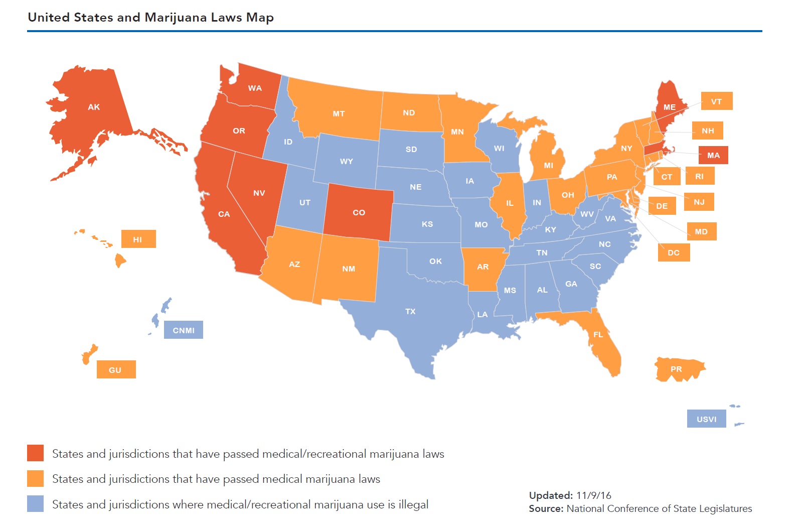 US Marijuana laws map